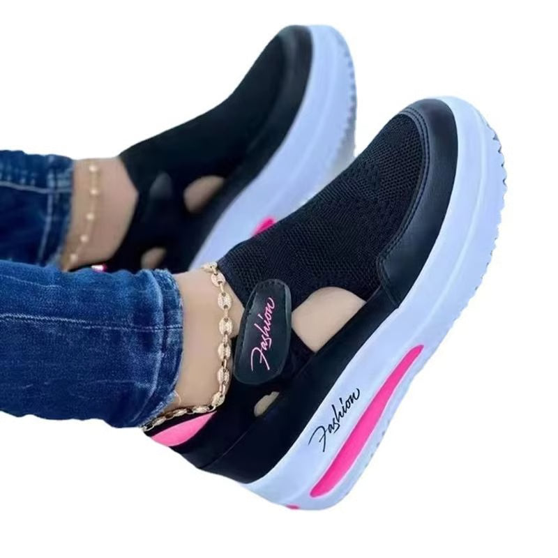 Breathable Pink Canvas Platform Sneakers for Women – Lightweight Casual Tennis Shoe for Everyday Comfort