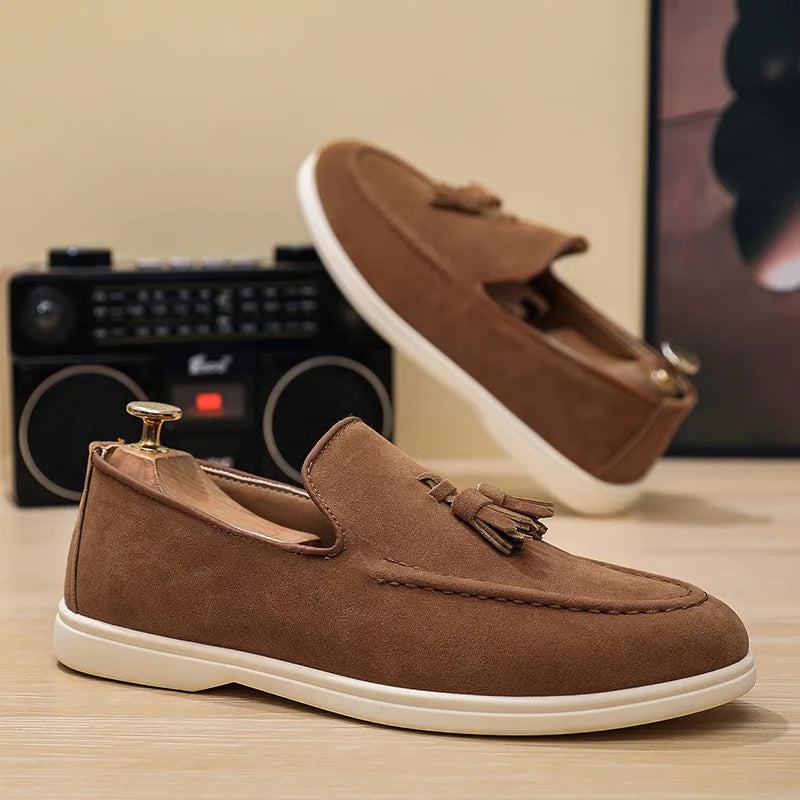 Men's Shoes Business Casual Slip-On Loafers, Unisex Lightweight Flat Bottom Tassel, Fashionable Versatile