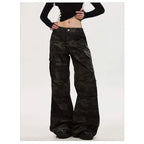 Womens Wide Leg Cargo Jeans Casual High Waist Cargo Pants Multi Pocket Relaxed Fit Denim Trousers