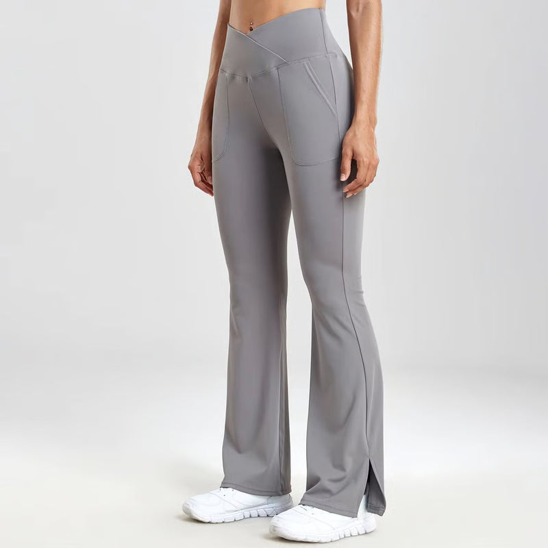 Women's V-Waist Flared Leggings – Slim Fit Streetwear Pants with Side Pockets