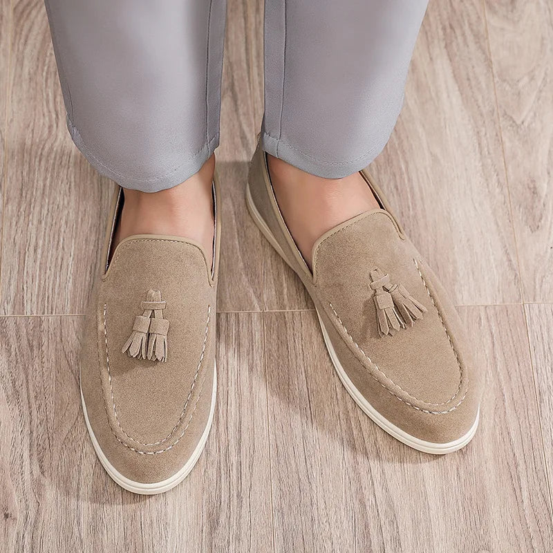 Men's Shoes Business Casual Slip-On Loafers, Unisex Lightweight Flat Bottom Tassel, Fashionable Versatile