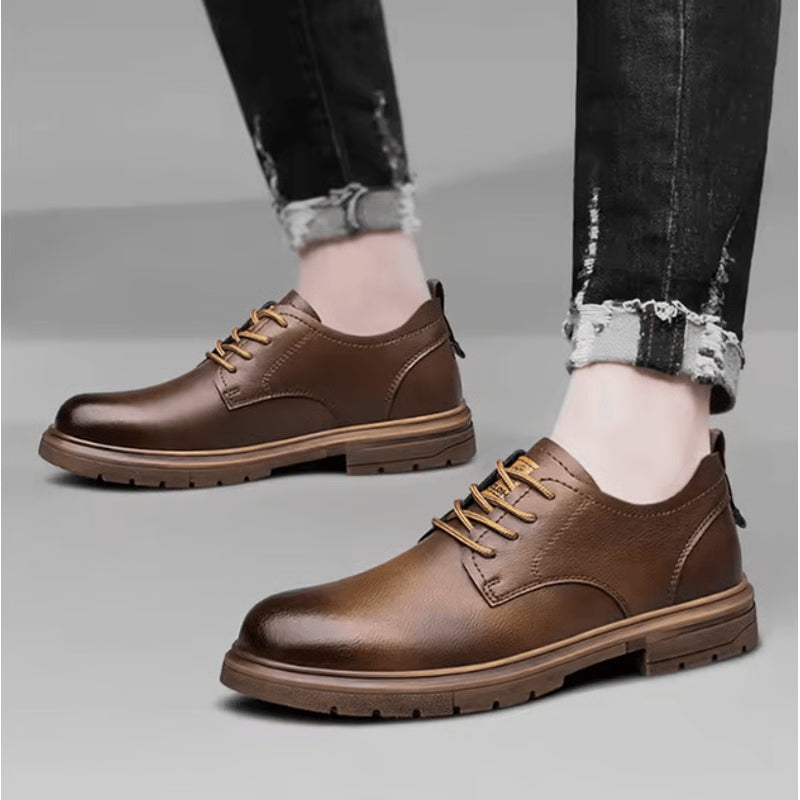 Mens Handmade Leather Casual Lace Up Shoes Comfortable Breathable Everyday Footwear