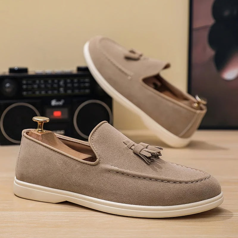 Men's Shoes Business Casual Slip-On Loafers, Unisex Lightweight Flat Bottom Tassel, Fashionable Versatile