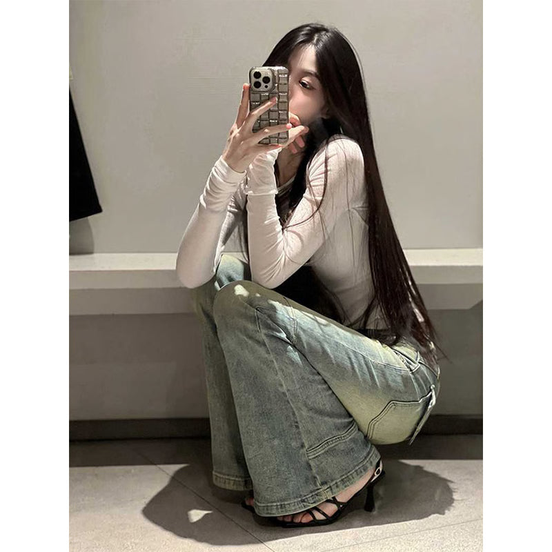 Women Flared Denim Pants Autumn Winter, Y2k Low Rise Skinny Trumpet Pants, Bell Bottom Bootcut Jeans Fashion