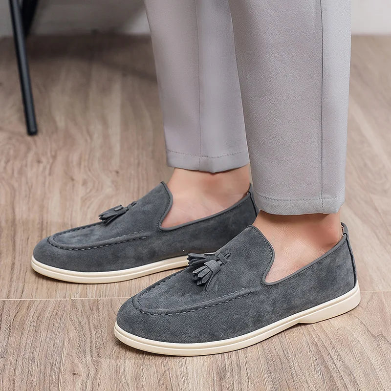 Men's Shoes Business Casual Slip-On Loafers, Unisex Lightweight Flat Bottom Tassel, Fashionable Versatile