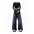 Retro Street Style Pants, High Waisted Wide Leg, Loose Fit Floor Length, Niche Design Slimming Jeans For Women