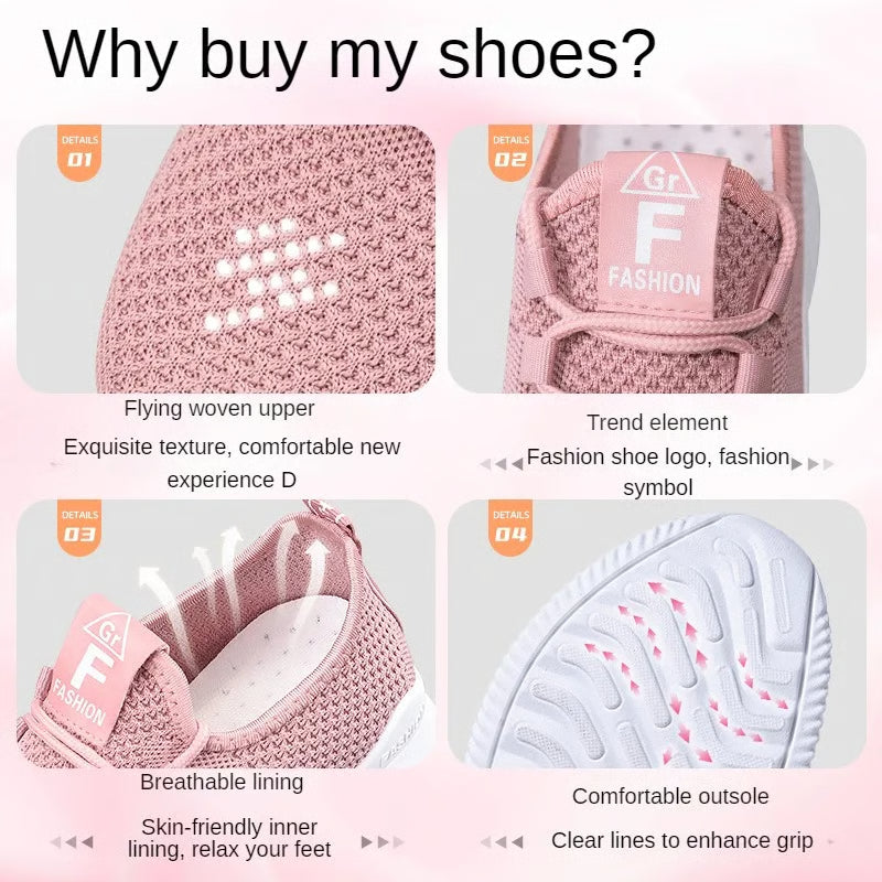 Women Casual Shoes Fashion, Breathable Walking Mesh Flat Shoes Sneakers, Gym Vulcanized Shoes, Purple Female Footwear