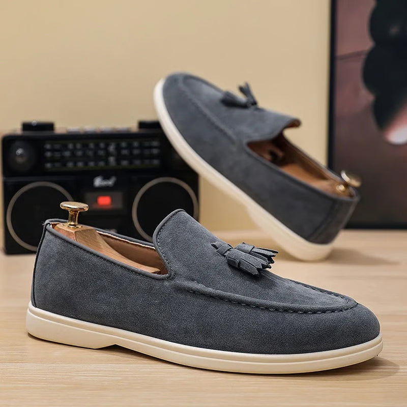Men's Shoes Business Casual Slip-On Loafers, Unisex Lightweight Flat Bottom Tassel, Fashionable Versatile