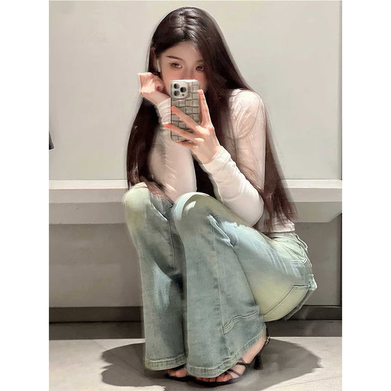 Women Flared Denim Pants Autumn Winter, Y2k Low Rise Skinny Trumpet Pants, Bell Bottom Bootcut Jeans Fashion