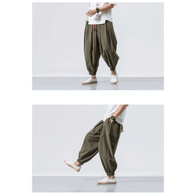 Mens UrbanEase Linen Harem Joggers – Breathable, Relaxed Fit Streetwear Pants