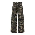 Autumn Winter Low Rise Jeans, Ladies Baggy Drawstring Mop Camouflage Pants Women American High Street