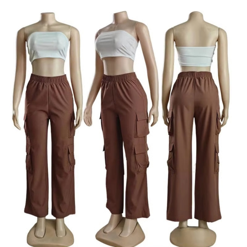 Women's Straight Cargo Pants High Waist Baggy Trousers Y2K Streetwear Vintage Wide Leg Casual Pants with Pockets