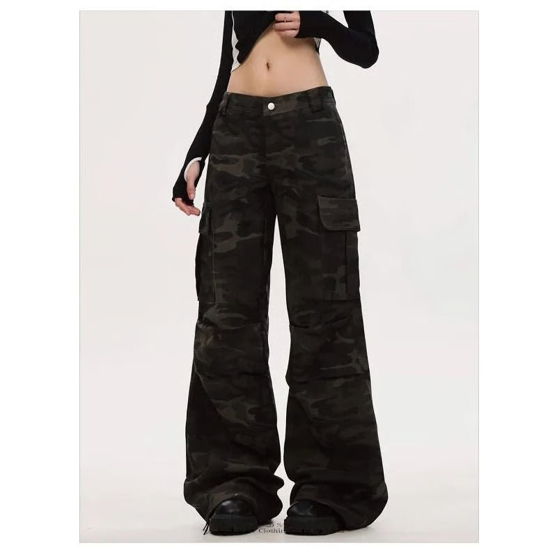 Womens Wide Leg Cargo Jeans Casual High Waist Cargo Pants Multi Pocket Relaxed Fit Denim Trousers
