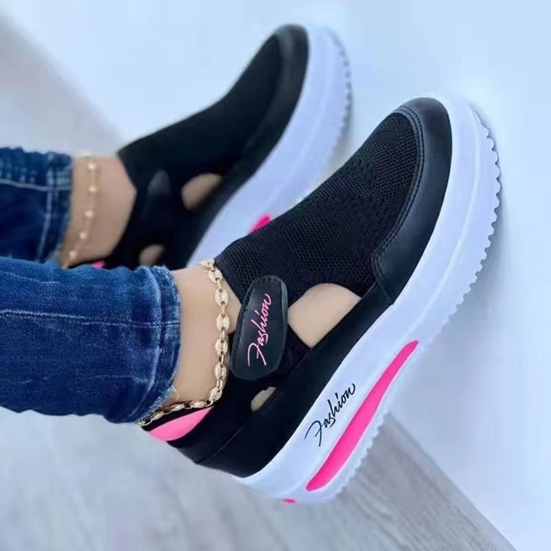 Breathable Pink Canvas Platform Sneakers for Women – Lightweight Casual Tennis Shoe for Everyday Comfort