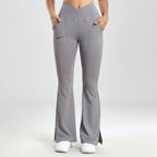 Women's V-Waist Flared Leggings – Slim Fit Streetwear Pants with Side Pockets