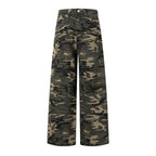 Autumn Winter Low Rise Jeans, Ladies Baggy Drawstring Mop Camouflage Pants Women American High Street