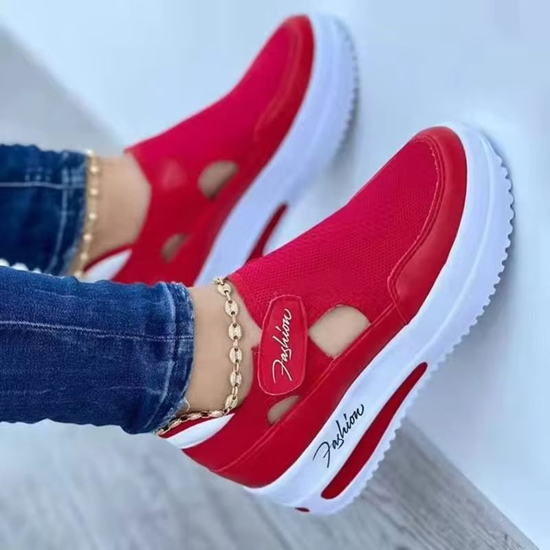 Breathable Pink Canvas Platform Sneakers for Women – Lightweight Casual Tennis Shoe for Everyday Comfort