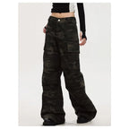 Womens Wide Leg Cargo Jeans Casual High Waist Cargo Pants Multi Pocket Relaxed Fit Denim Trousers