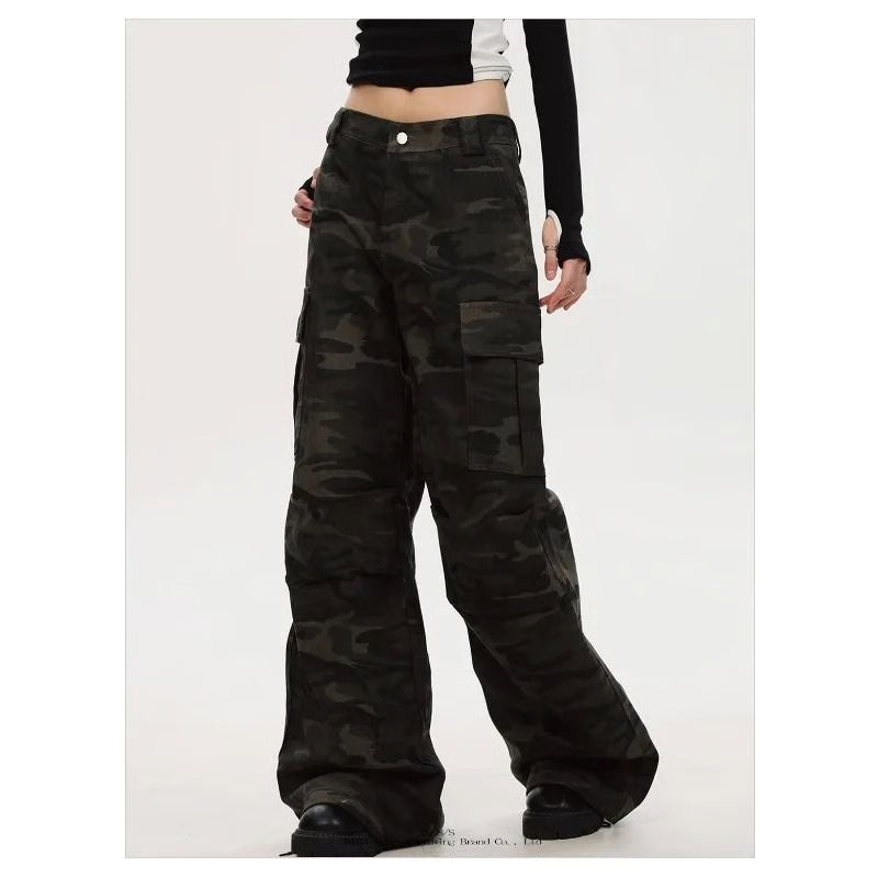 Womens Wide Leg Cargo Jeans Casual High Waist Cargo Pants Multi Pocket Relaxed Fit Denim Trousers
