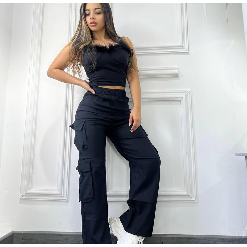 Women's Straight Cargo Pants High Waist Baggy Trousers Y2K Streetwear Vintage Wide Leg Casual Pants with Pockets