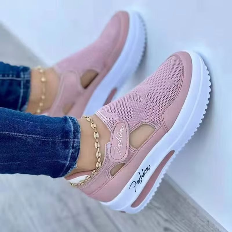 Breathable Pink Canvas Platform Sneakers for Women – Lightweight Casual Tennis Shoe for Everyday Comfort