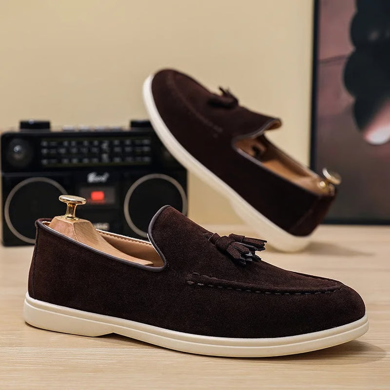 Men's Shoes Business Casual Slip-On Loafers, Unisex Lightweight Flat Bottom Tassel, Fashionable Versatile
