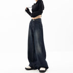 Retro Street Style Pants, High Waisted Wide Leg, Loose Fit Floor Length, Niche Design Slimming Jeans For Women