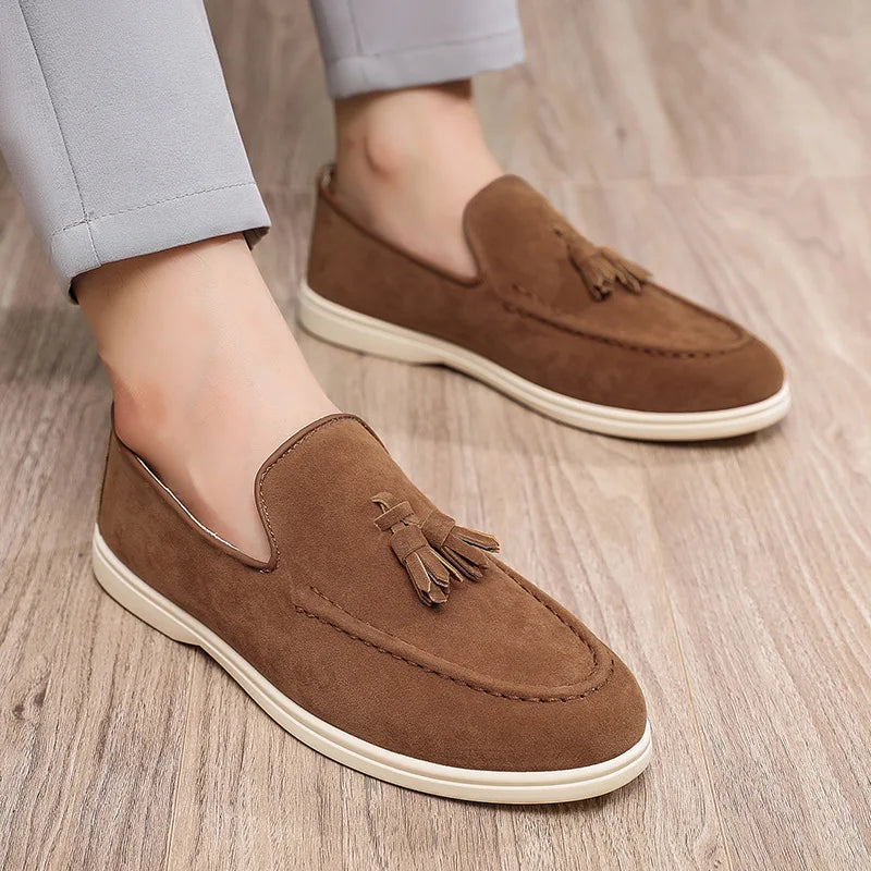 Men's Shoes Business Casual Slip-On Loafers, Unisex Lightweight Flat Bottom Tassel, Fashionable Versatile